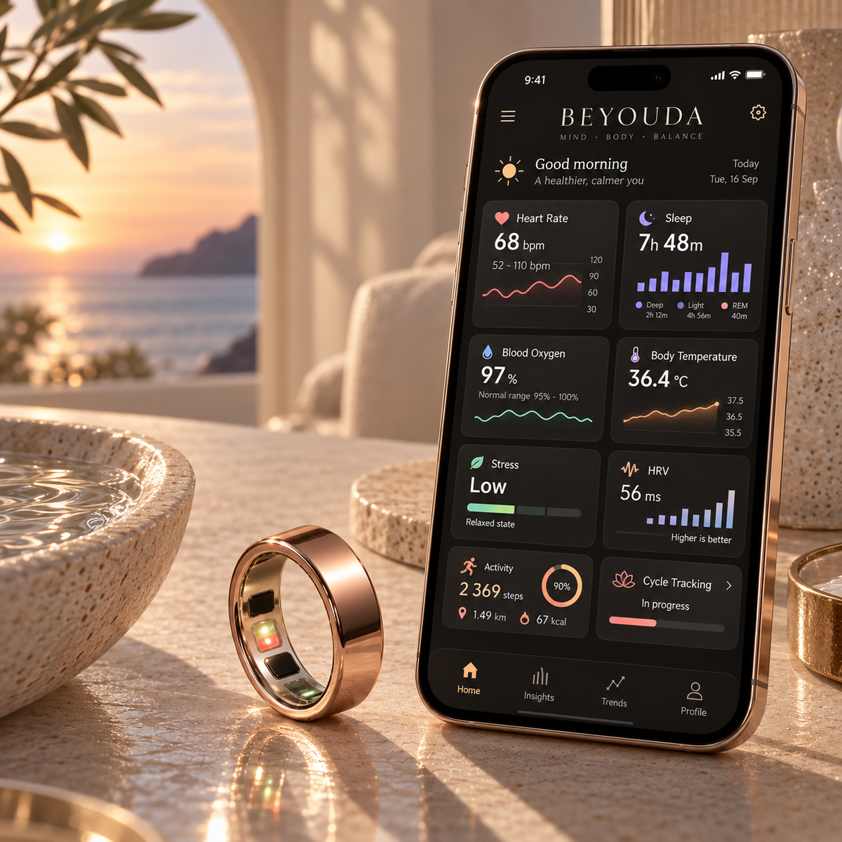 The Beyouda ring beside the Beyouda app