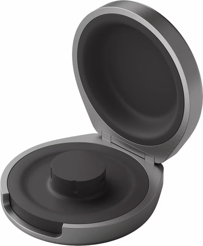 Beyouda charging case, open, with the ring cradle inside