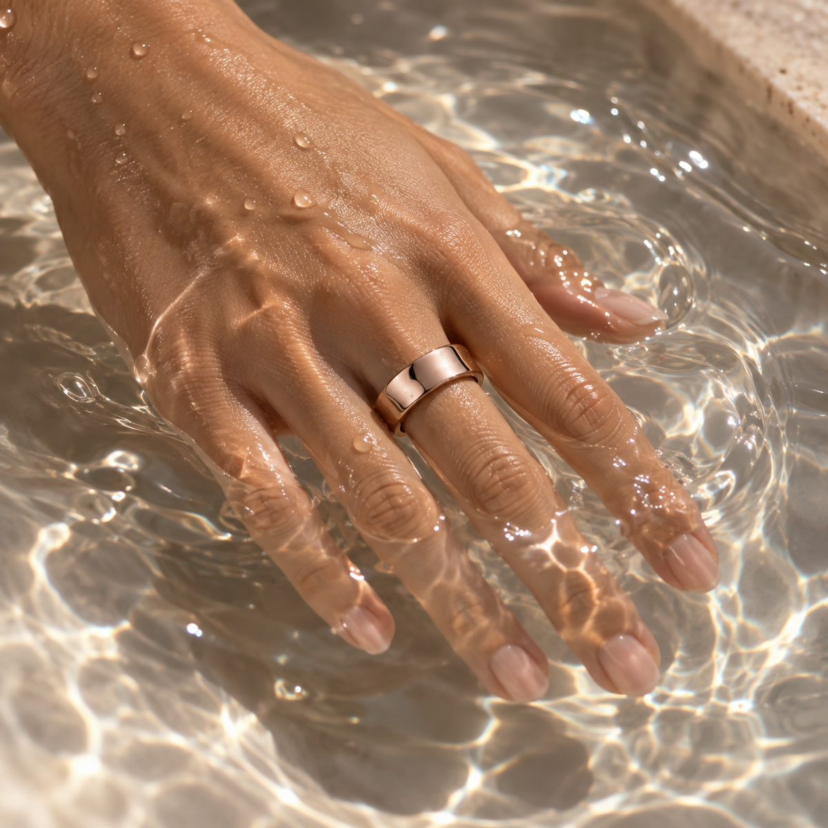 The Beyouda ring in rose gold by the water
